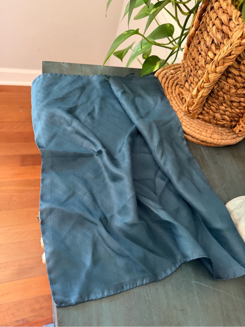 Pure Silk Hand Rolled vintage silk Scarf for men. Light Blue and Yellow silk.